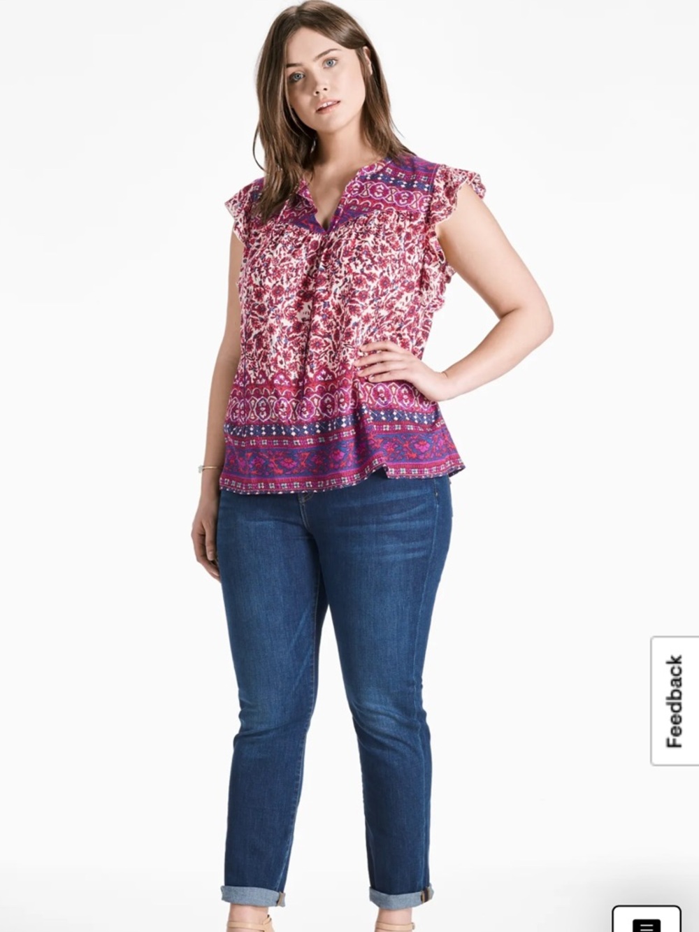 Lucky Brand Flutter Sleeve Top in Purple Multi, Size 3X